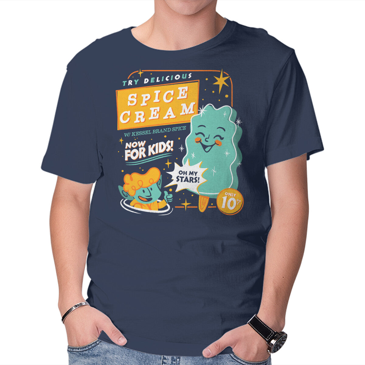 Try Delicious Spice Cream – Sci-Fi Graphic T-Shirt in navy, product display