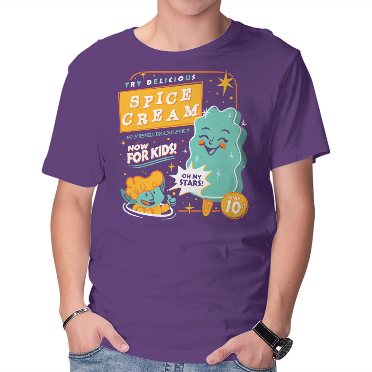 Try Delicious Spice Cream – Sci-Fi Graphic T-Shirt in purple, product display