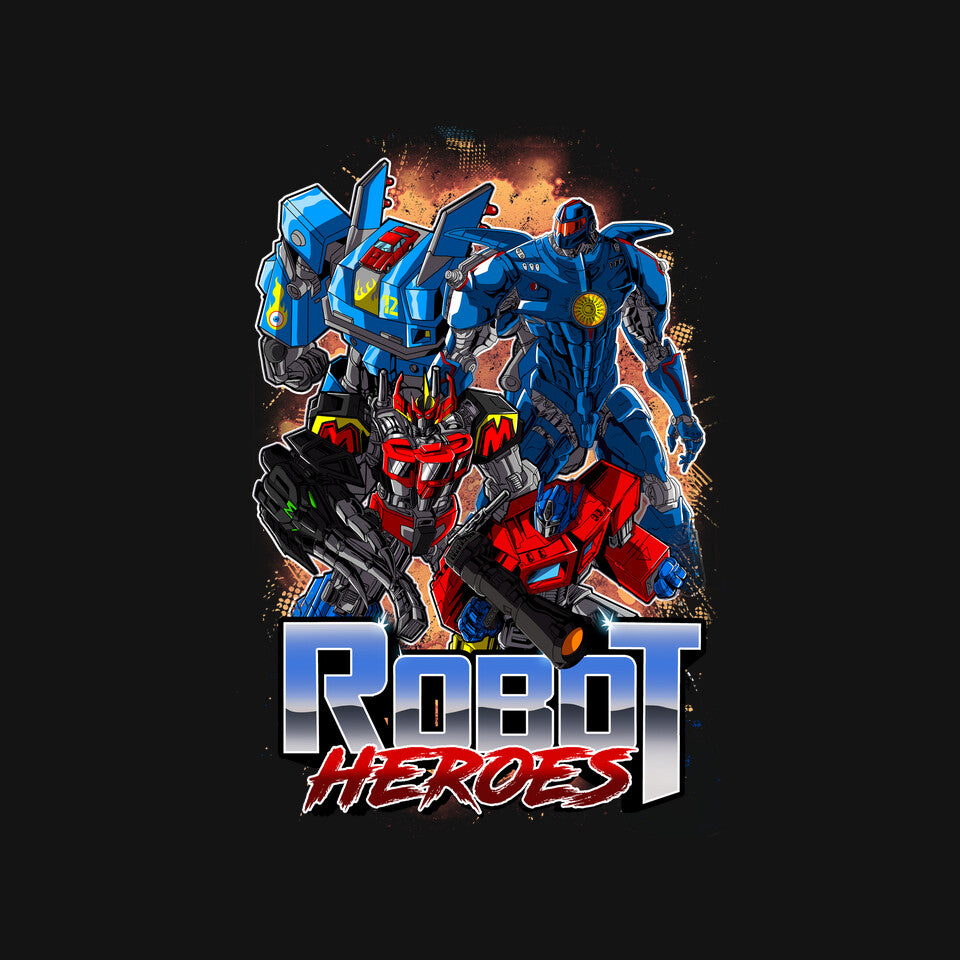 Robot Heroes – Sci-Fi Graphic T-Shirt design artwork for black graphic T-shirt