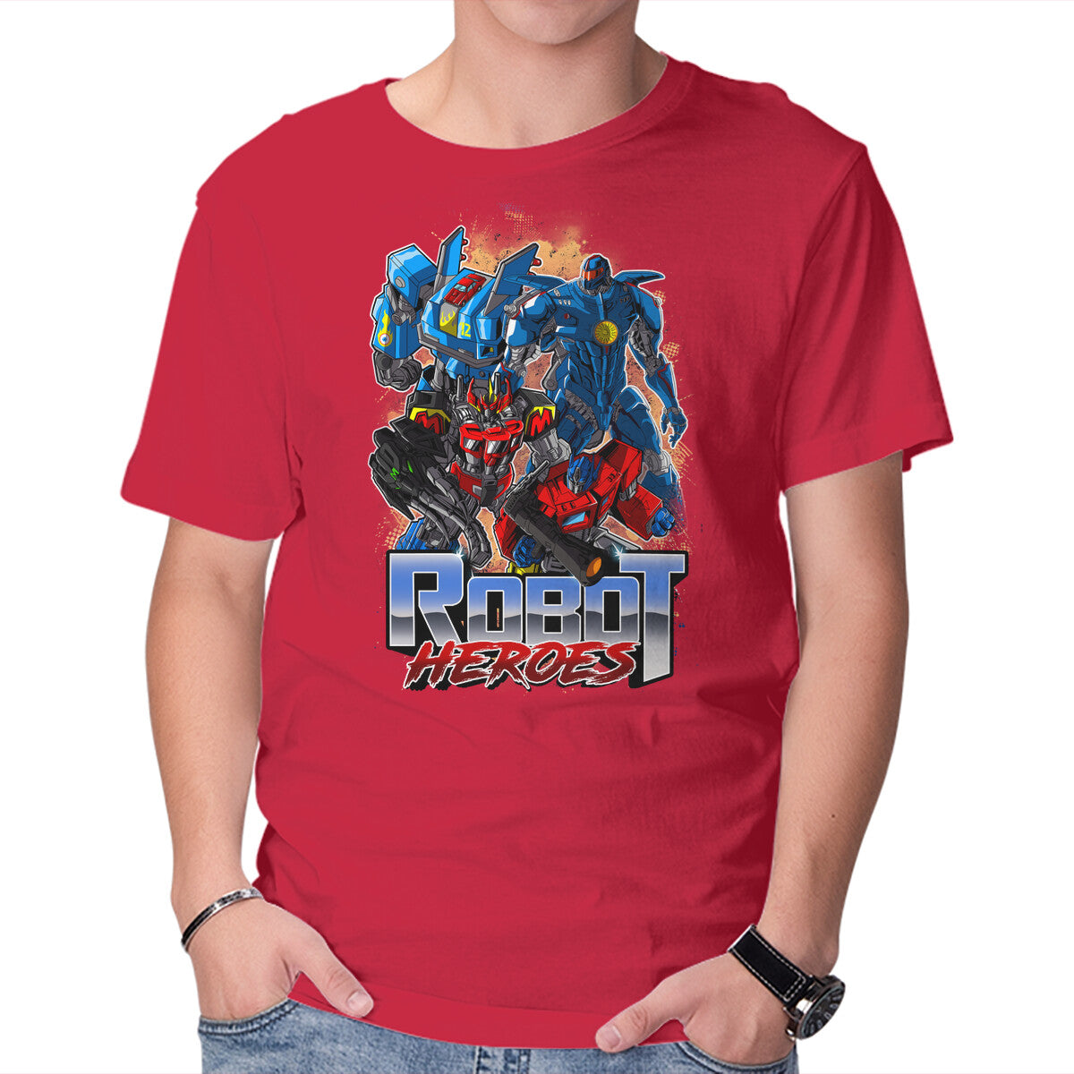 Robot Heroes – Sci-Fi Graphic T-Shirt in red, product display