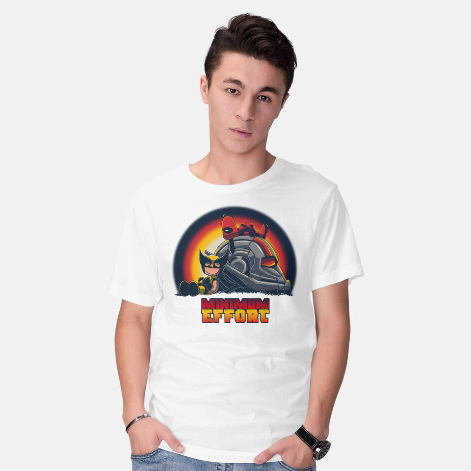 Model wearing white Minimum Effort – Movie Graphic T-Shirt