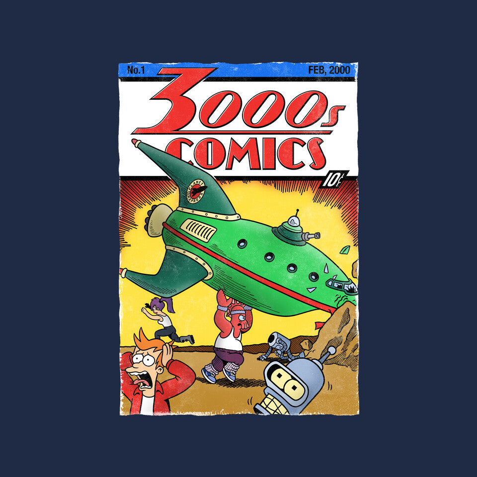 3000s Comics – Sci-Fi Graphic T-Shirt design artwork for navy graphic T-shirt