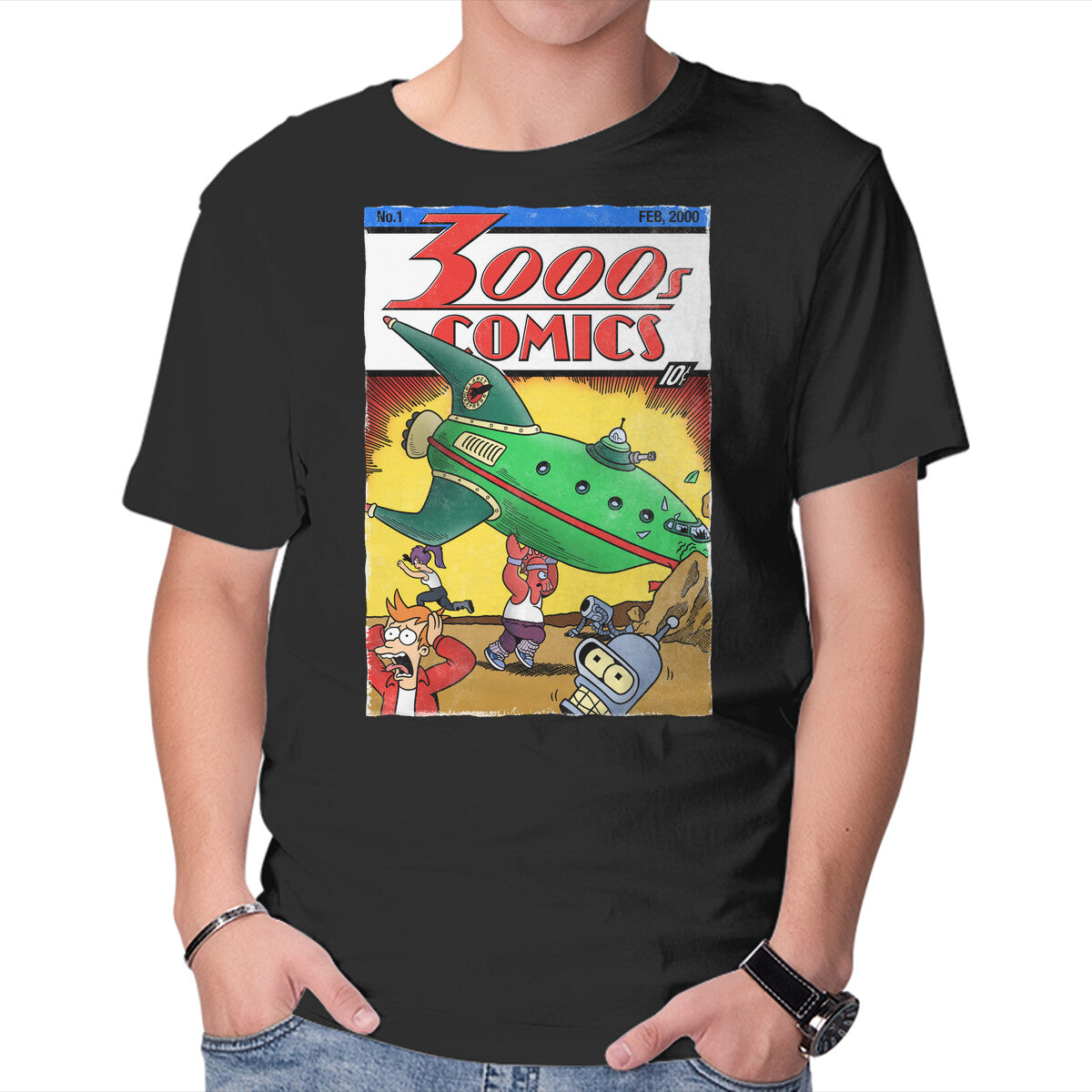 3000s Comics – Sci-Fi Graphic T-Shirt in black, product display