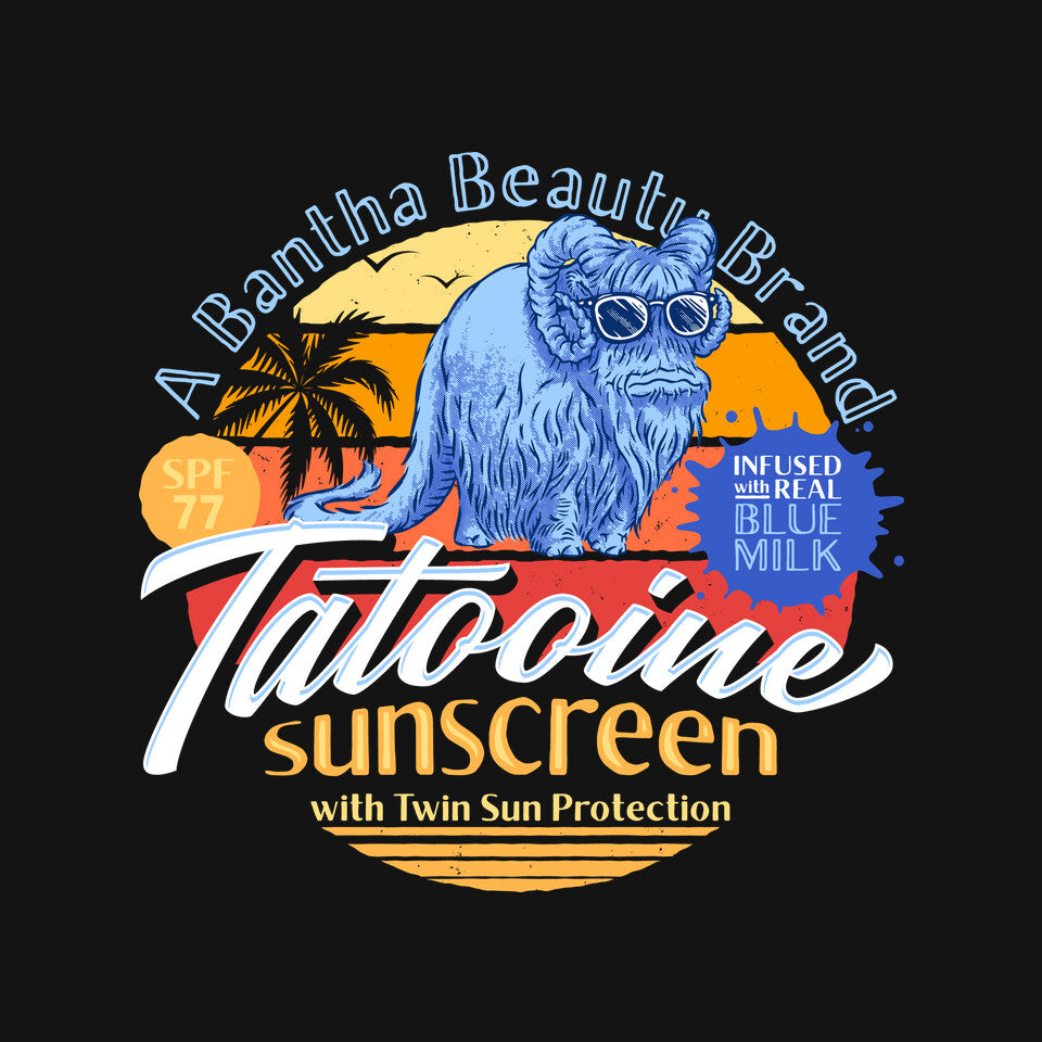 Tatooine Sunscreen – Sci-Fi Graphic T-Shirt design artwork for black graphic T-shirt