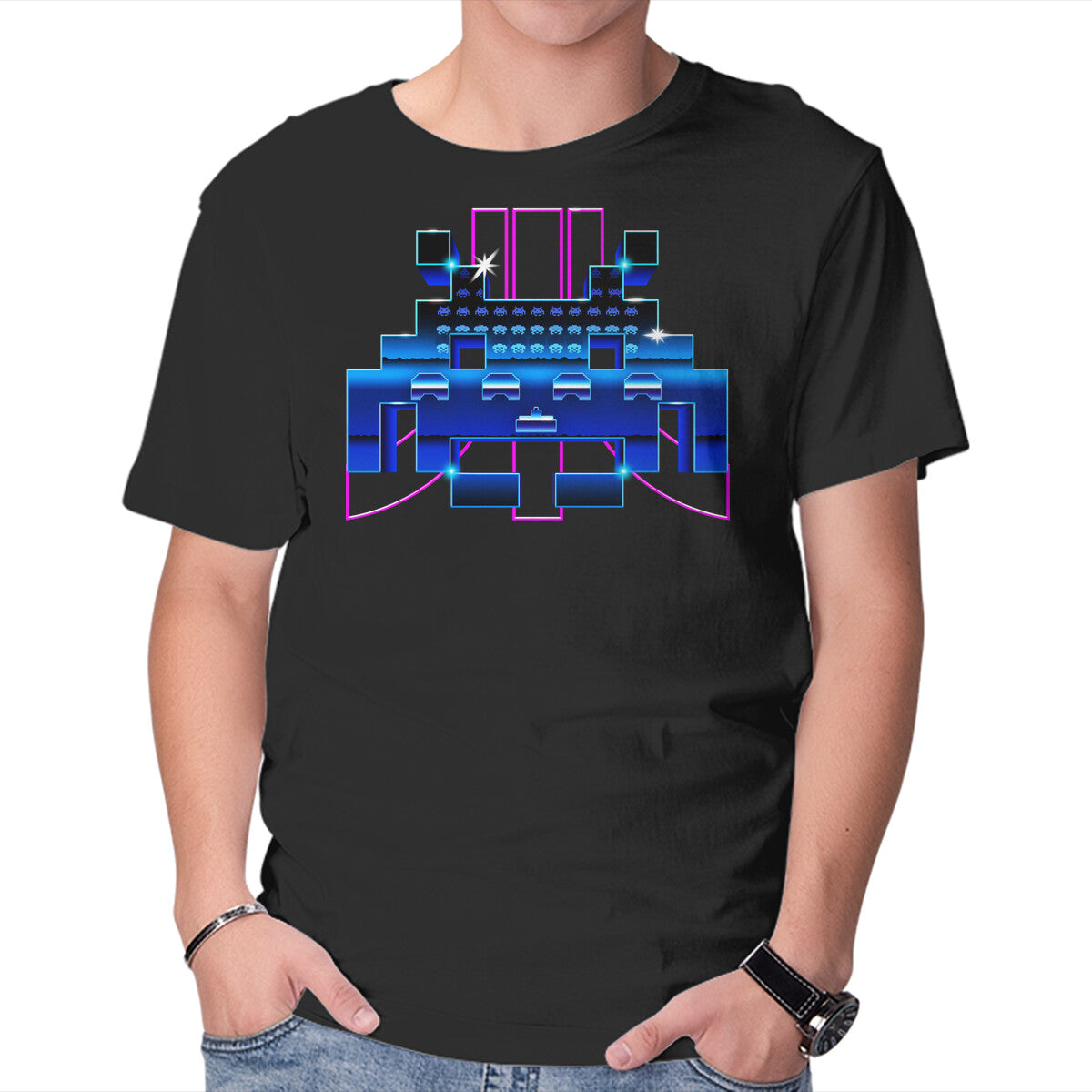 Space Retro – Gaming Graphic T-Shirt in black, product display