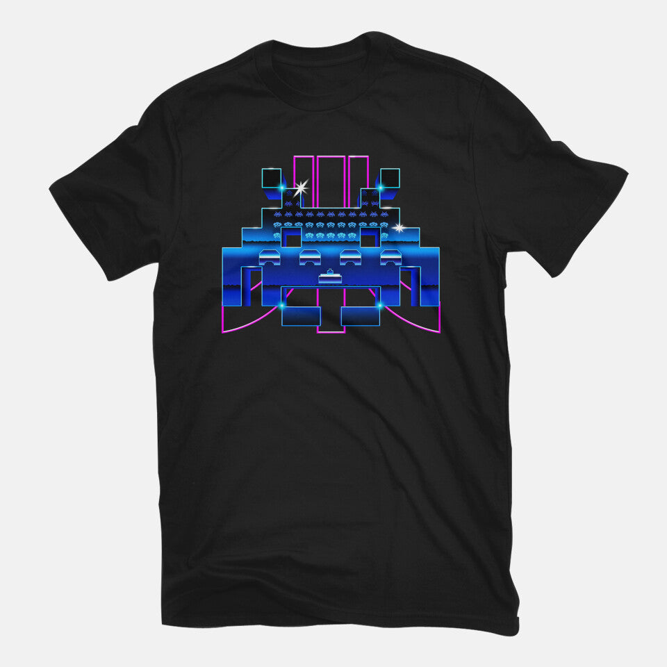 Space Retro – Gaming Graphic T-Shirt in black, flat-lay product view