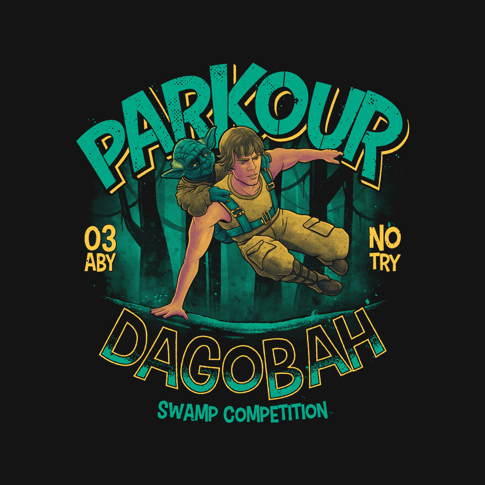 Parkour Dagobah – Sci-Fi Graphic T-Shirt design artwork for black graphic T-shirt