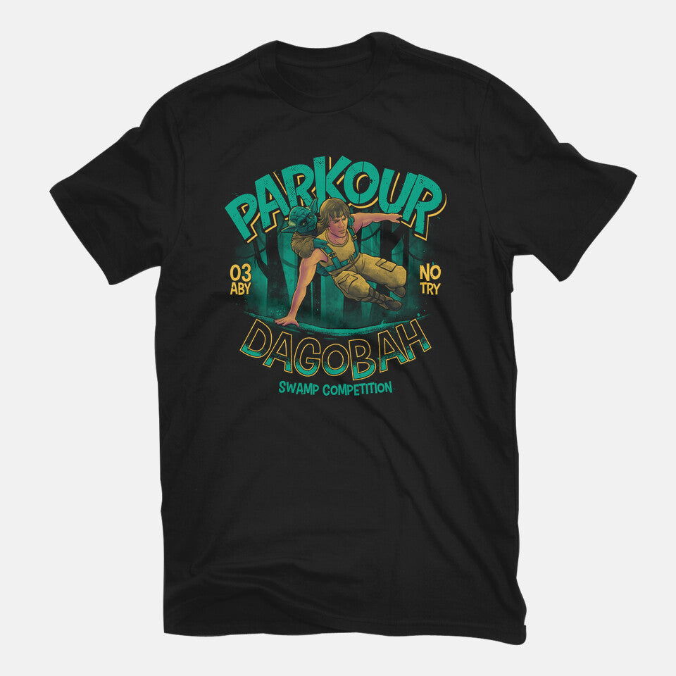 Parkour Dagobah – Sci-Fi Graphic T-Shirt in black, flat-lay product view