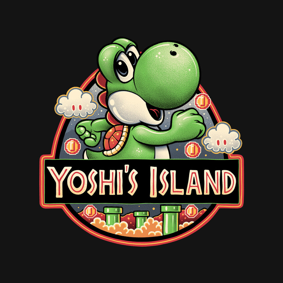 Green Dinosaur Island – Gaming Graphic T-Shirt design artwork for black graphic T-shirt