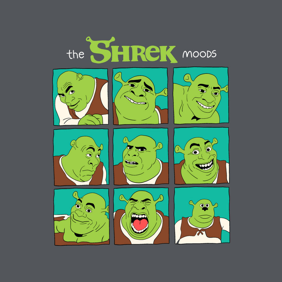 The Shrek Moods – Movie Graphic T-Shirt design artwork for charcoal graphic T-shirt