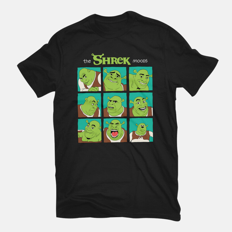 The Shrek Moods – Movie Graphic T-Shirt in black, flat-lay product view