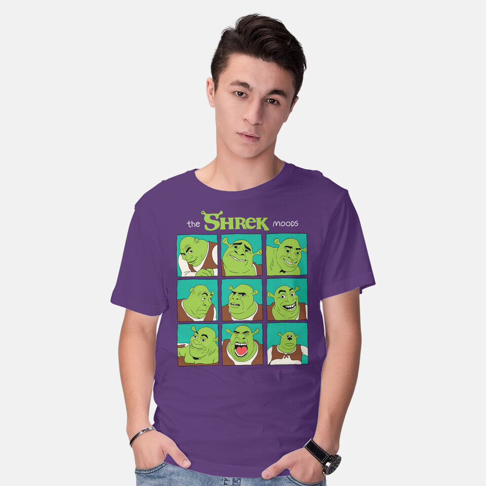 Model wearing purple The Shrek Moods – Movie Graphic T-Shirt