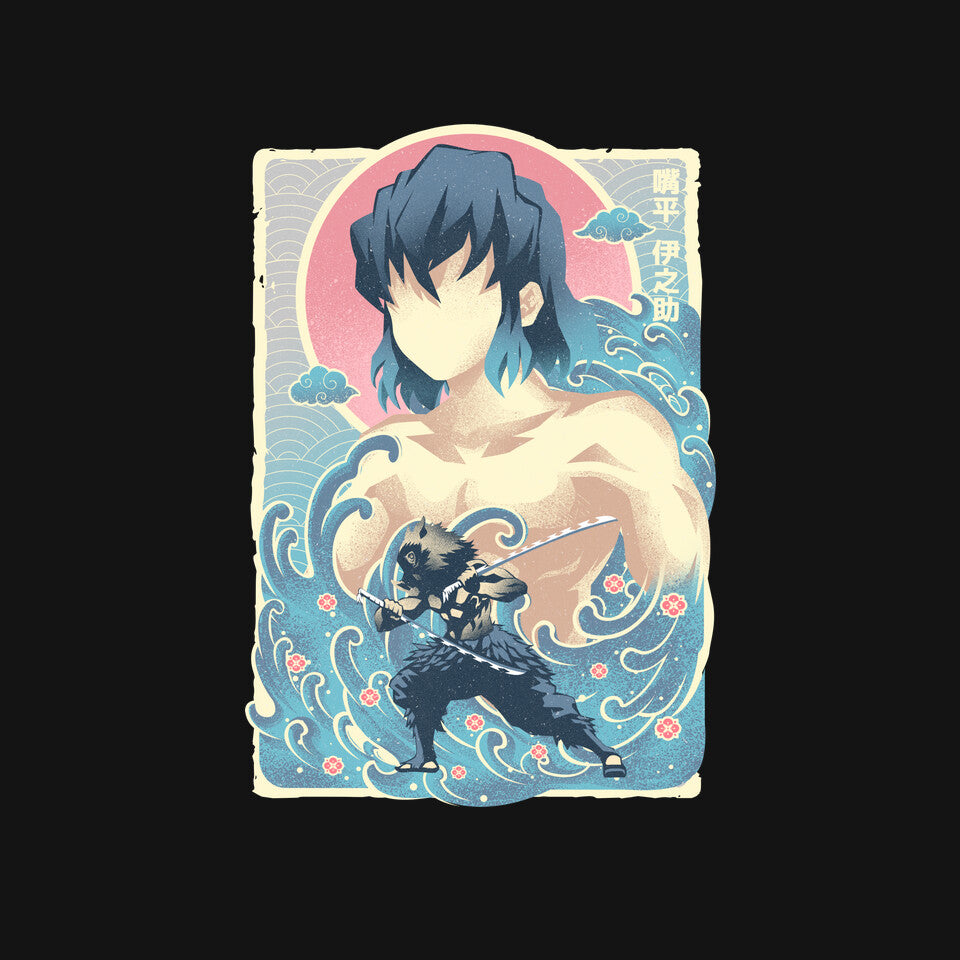 Great Wave Inosuke – Anime Graphic T-Shirt design artwork for black graphic T-shirt