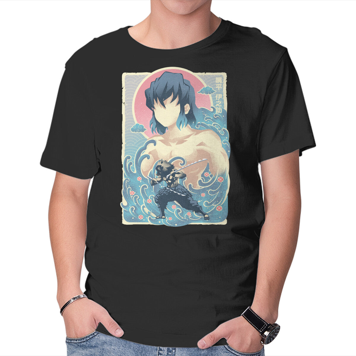 Great Wave Inosuke – Anime Graphic T-Shirt in black, product display
