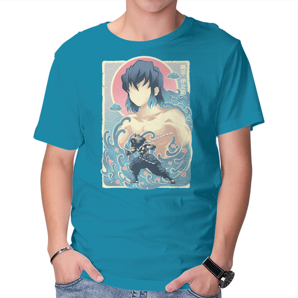 Great Wave Inosuke – Anime Graphic T-Shirt in turquoise, product display