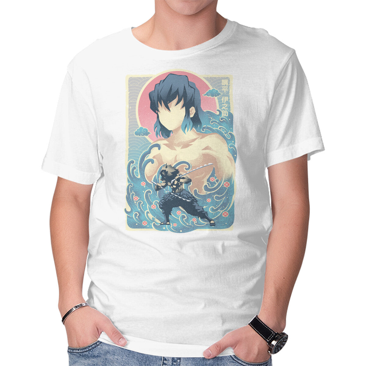 Great Wave Inosuke – Anime Graphic T-Shirt in white, product display