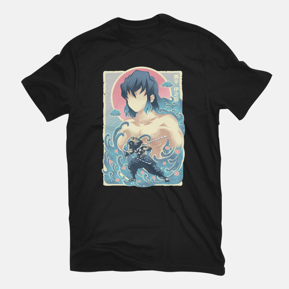 Great Wave Inosuke – Anime Graphic T-Shirt in black, flat-lay product view