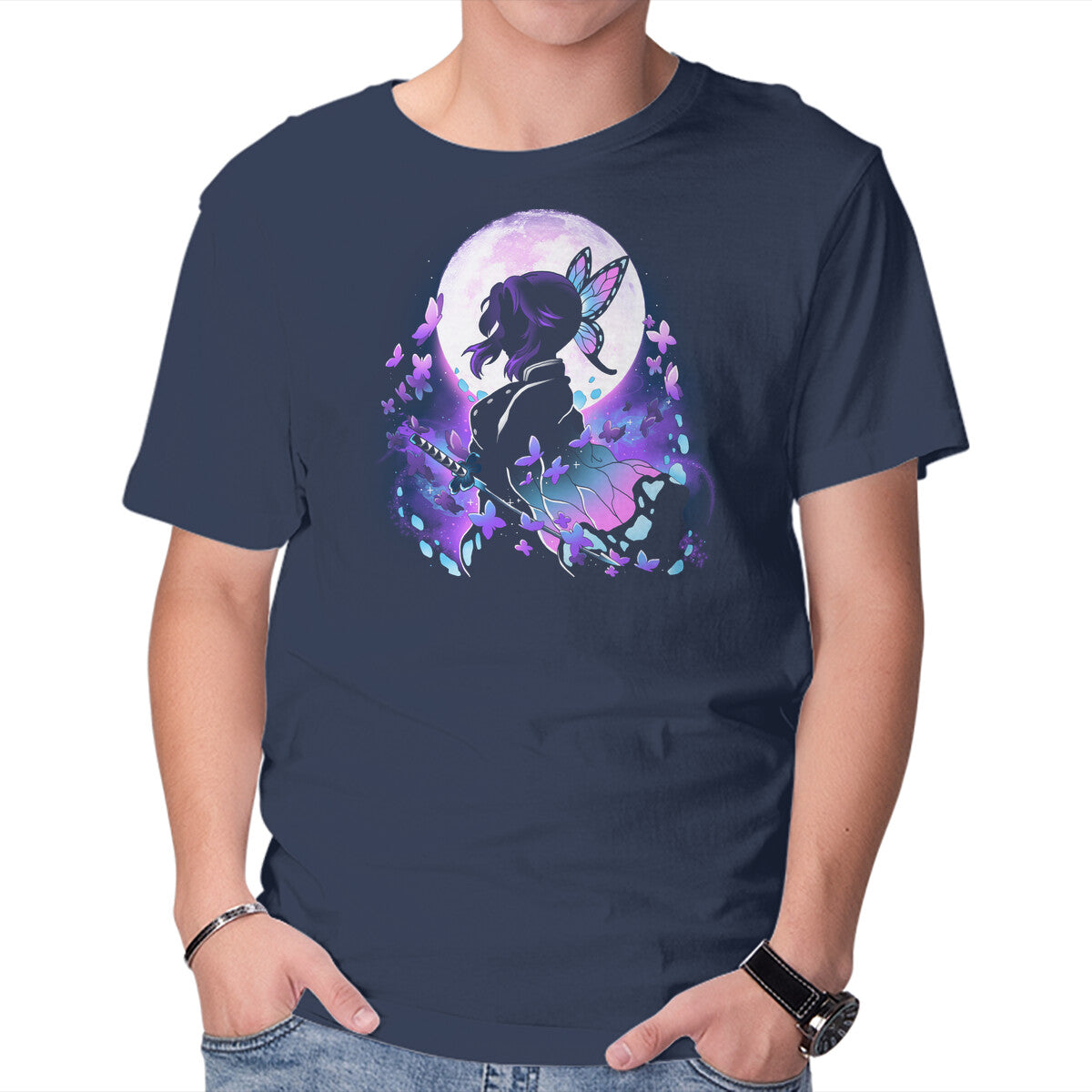 Master Butterflies – Anime Graphic T-Shirt in navy, product display