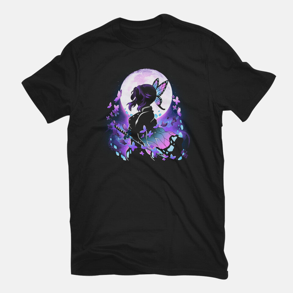 Master Butterflies – Anime Graphic T-Shirt in black, flat-lay product view