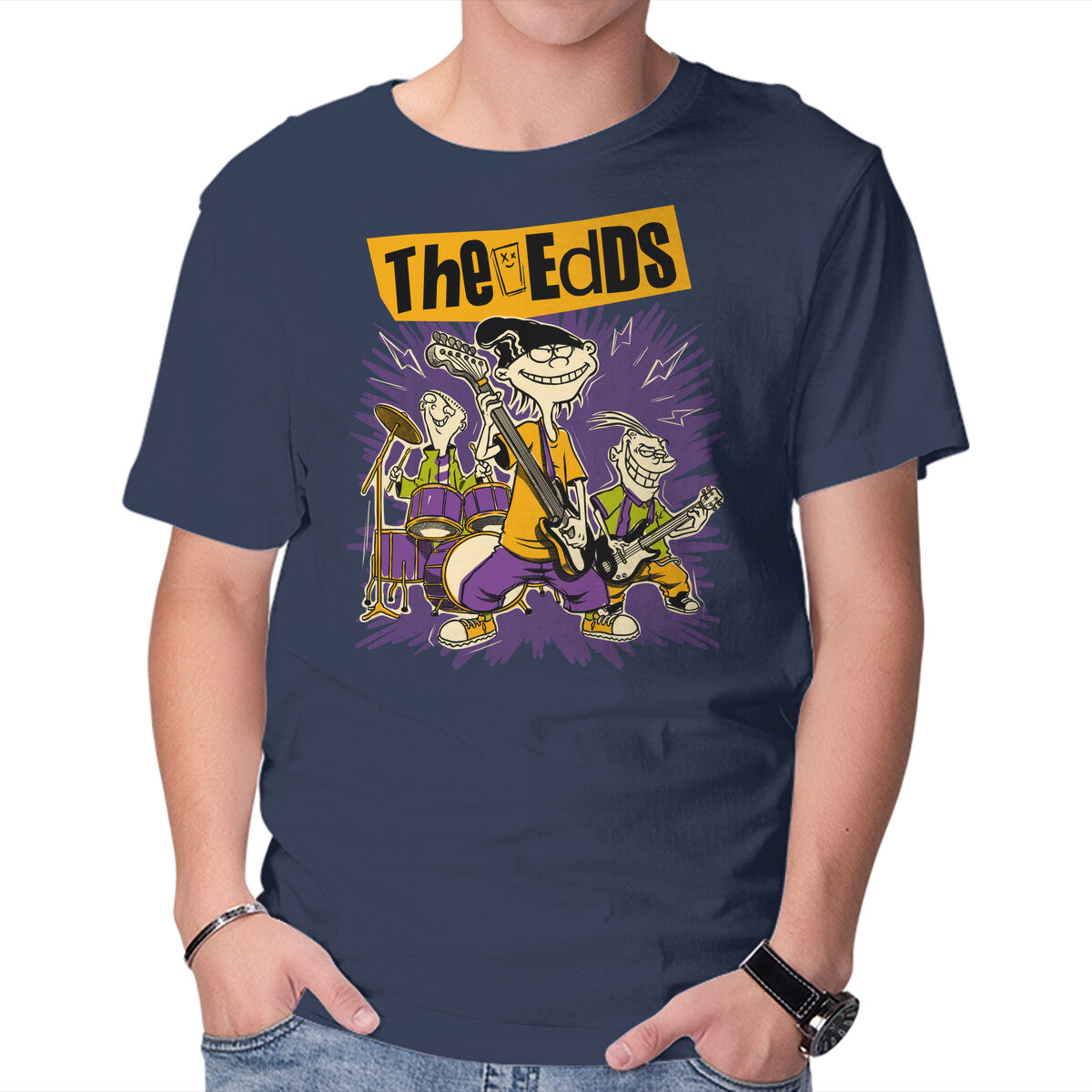 Cartoon Rock Band – Music Graphic T-Shirt in navy, product display