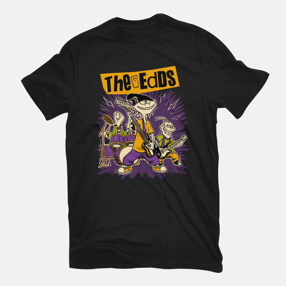 Cartoon Rock Band – Music Graphic T-Shirt in black, flat-lay product view