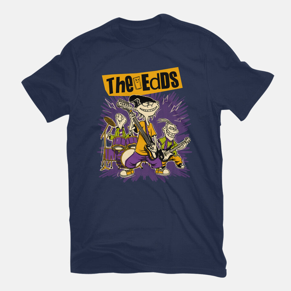 Cartoon Rock Band – Music Graphic T-Shirt in navy, flat-lay product view