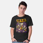 Model wearing black Cartoon Rock Band – Music Graphic T-Shirt
