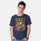 Model wearing navy Cartoon Rock Band – Music Graphic T-Shirt