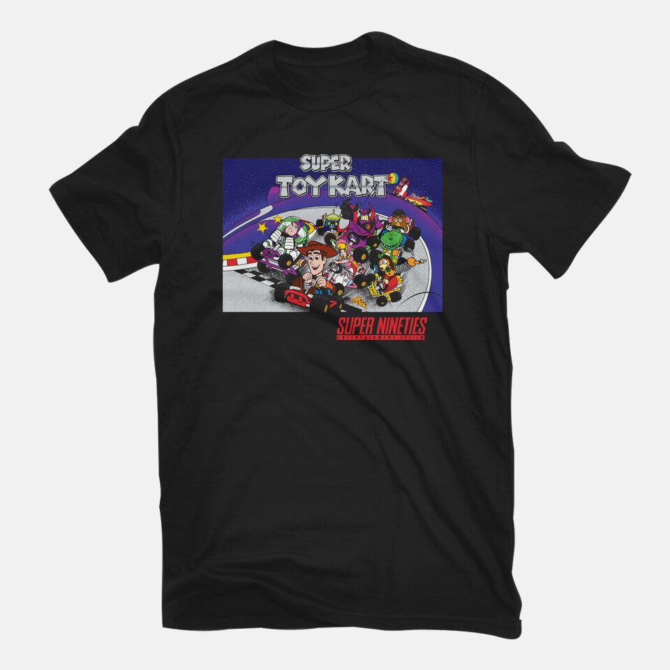 Super Toy Kart – Movie Graphic T-Shirt in black, flat-lay product view