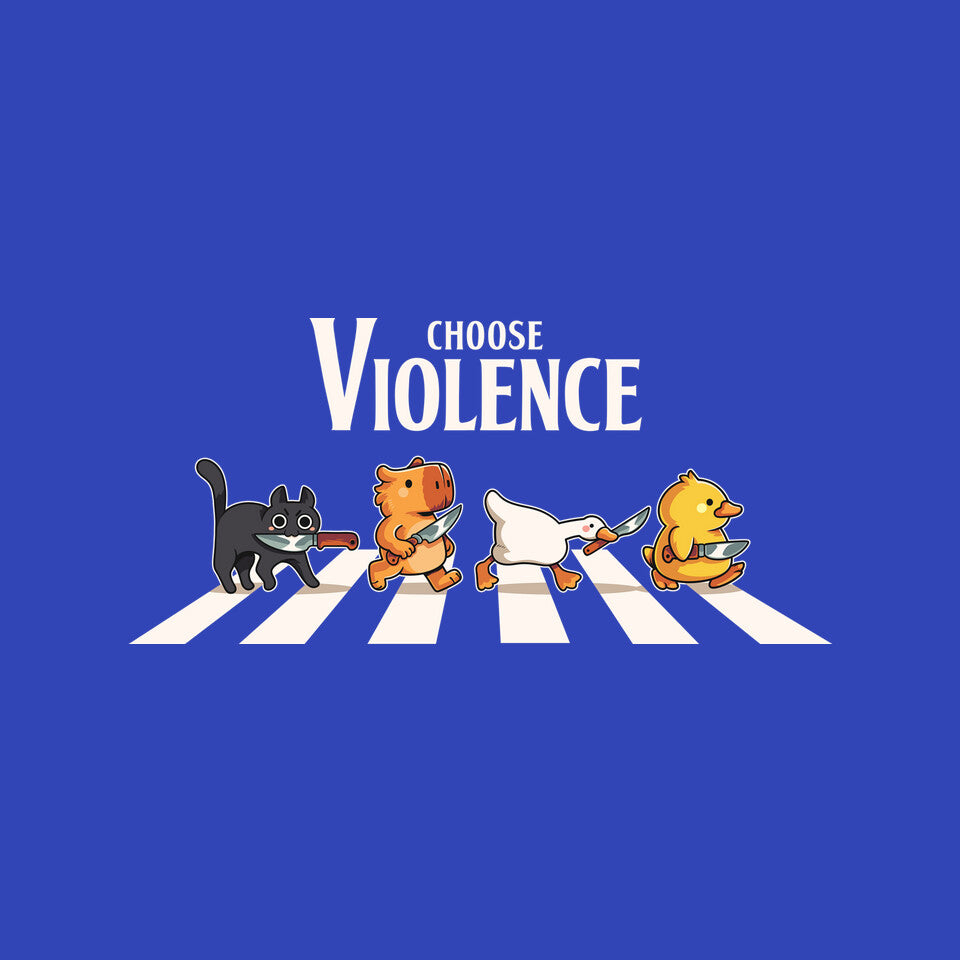 Choose Violence – Cat Graphic T-Shirt design artwork for royal blue graphic T-shirt