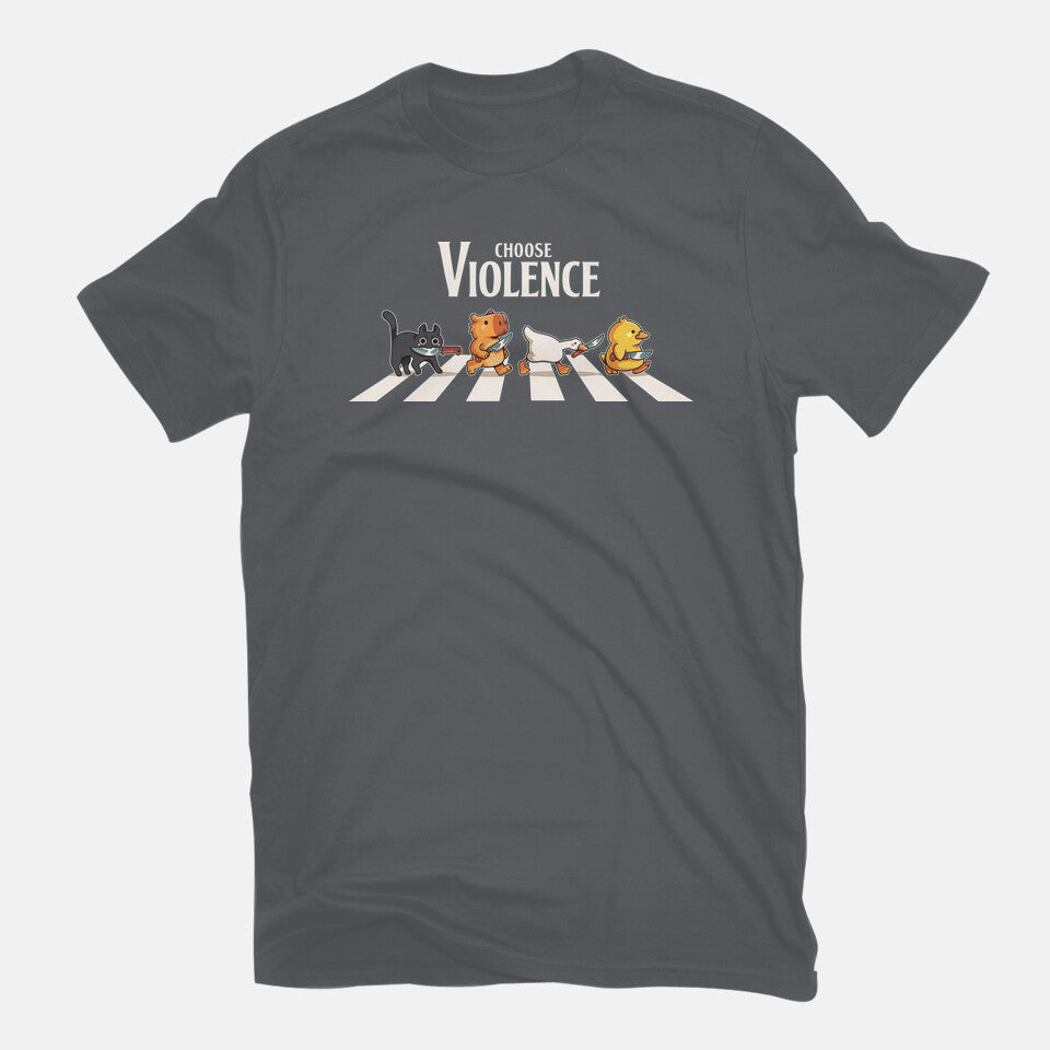 Choose Violence – Cat Graphic T-Shirt in charcoal, flat-lay product view