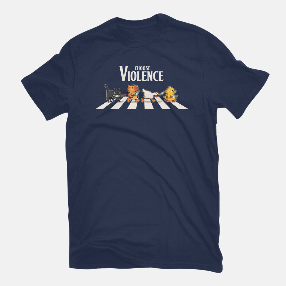 Choose Violence – Cat Graphic T-Shirt in navy, flat-lay product view