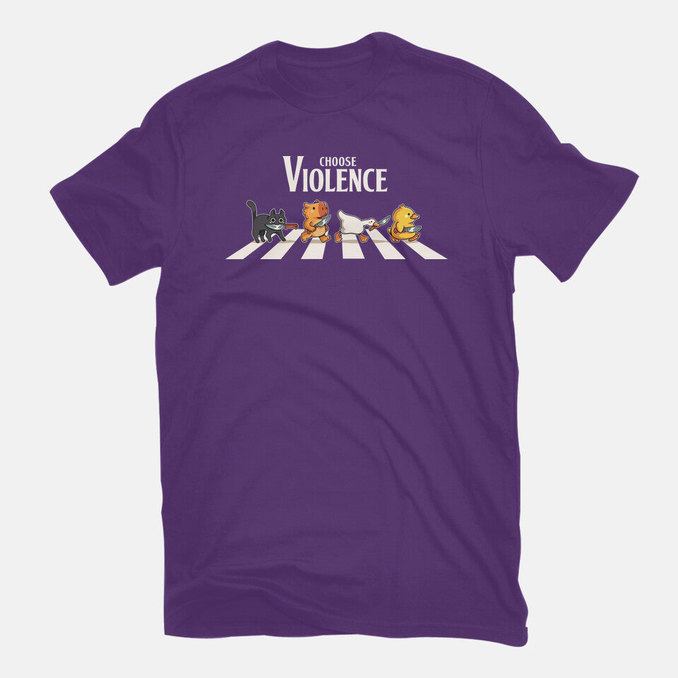 Choose Violence – Cat Graphic T-Shirt in purple, flat-lay product view