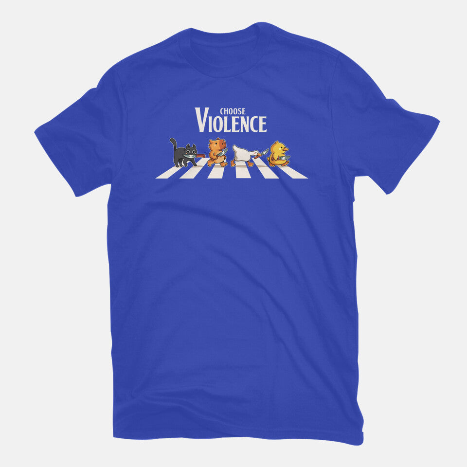 Choose Violence – Cat Graphic T-Shirt in royal blue, flat-lay product view