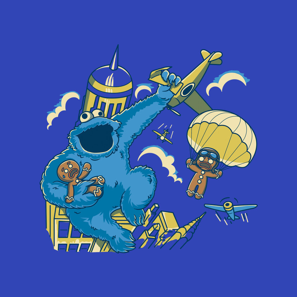 Cookie Kong – Funny Graphic T-Shirt design artwork for royal blue graphic T-shirt