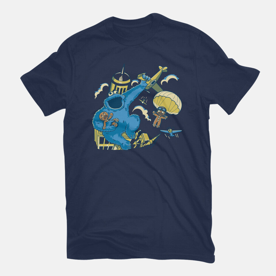Cookie Kong – Funny Graphic T-Shirt in navy, flat-lay product view