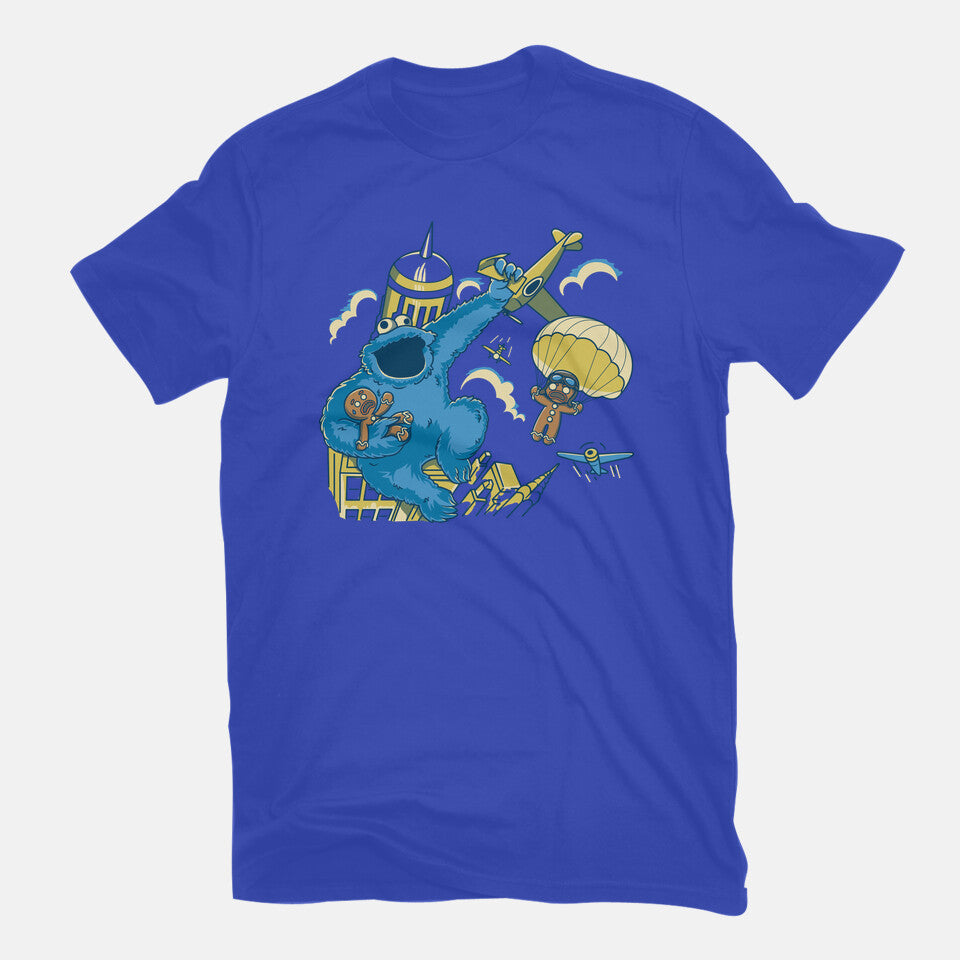 Cookie Kong – Funny Graphic T-Shirt in royal blue, flat-lay product view