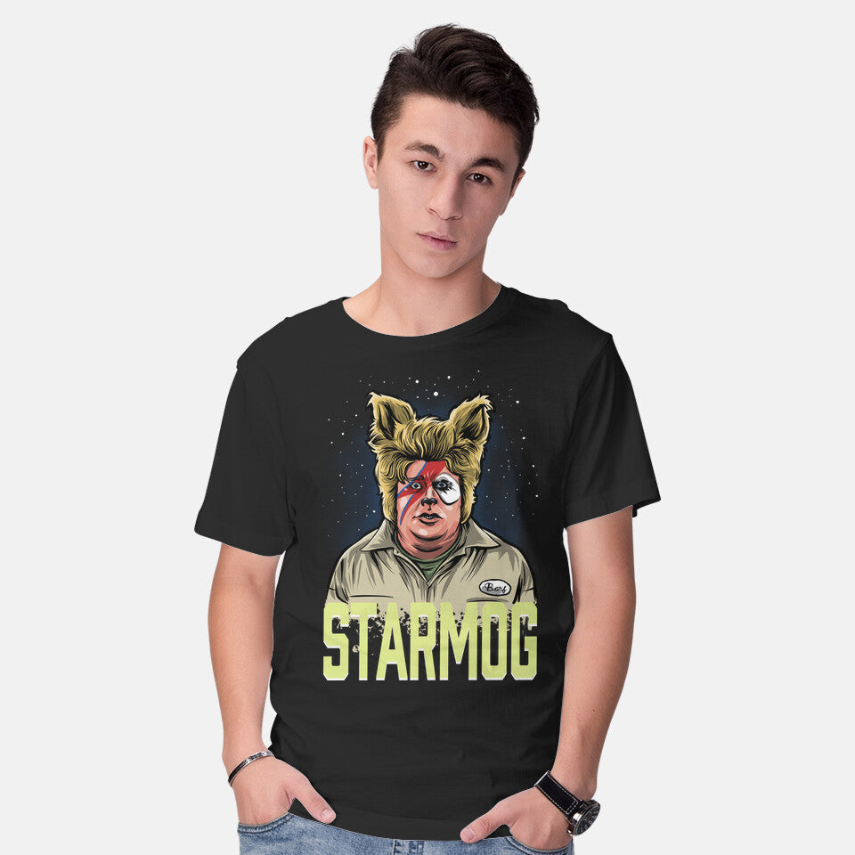 Model wearing black Starmog – Sci-Fi Graphic T-Shirt