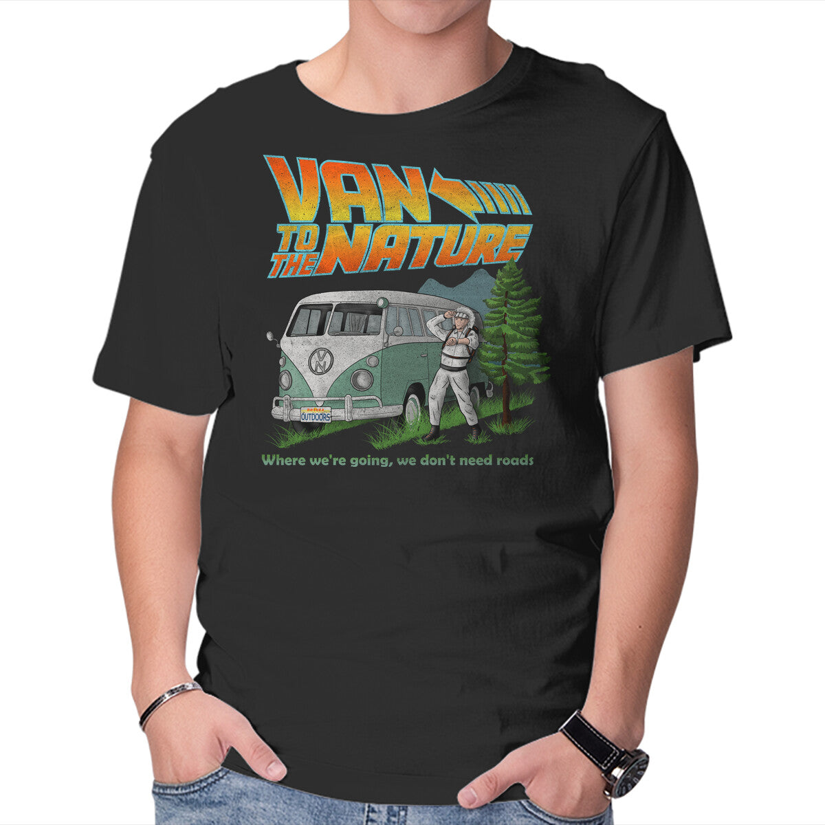 Van To The Nature – Sci-Fi Graphic T-Shirt in black, product display