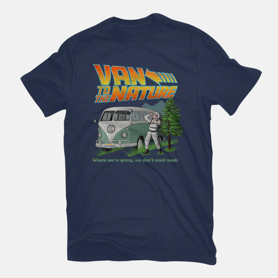 Van To The Nature – Sci-Fi Graphic T-Shirt in navy, flat-lay product view