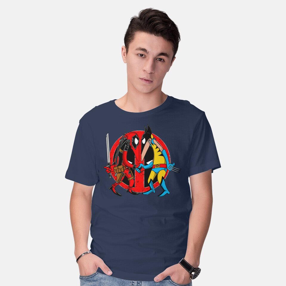 Model wearing navy Deadvrine – Movie Graphic T-Shirt