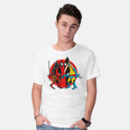 Model wearing white Deadvrine – Movie Graphic T-Shirt