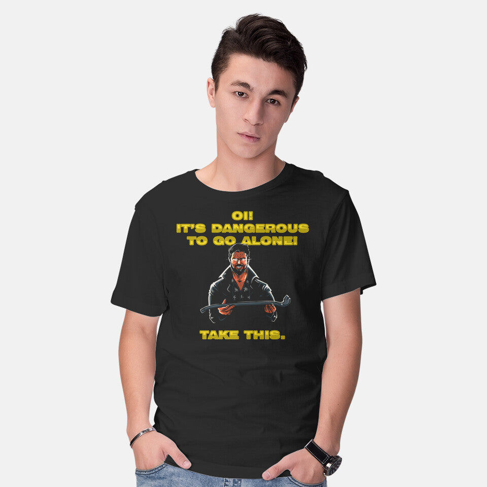 Model wearing black Oi Take This Graphic T-Shirt