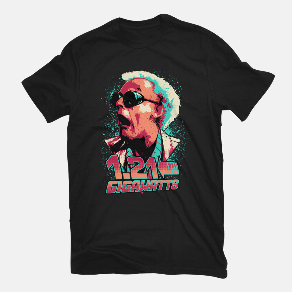 Gigawatts – Sci-Fi Graphic T-Shirt in black, flat-lay product view