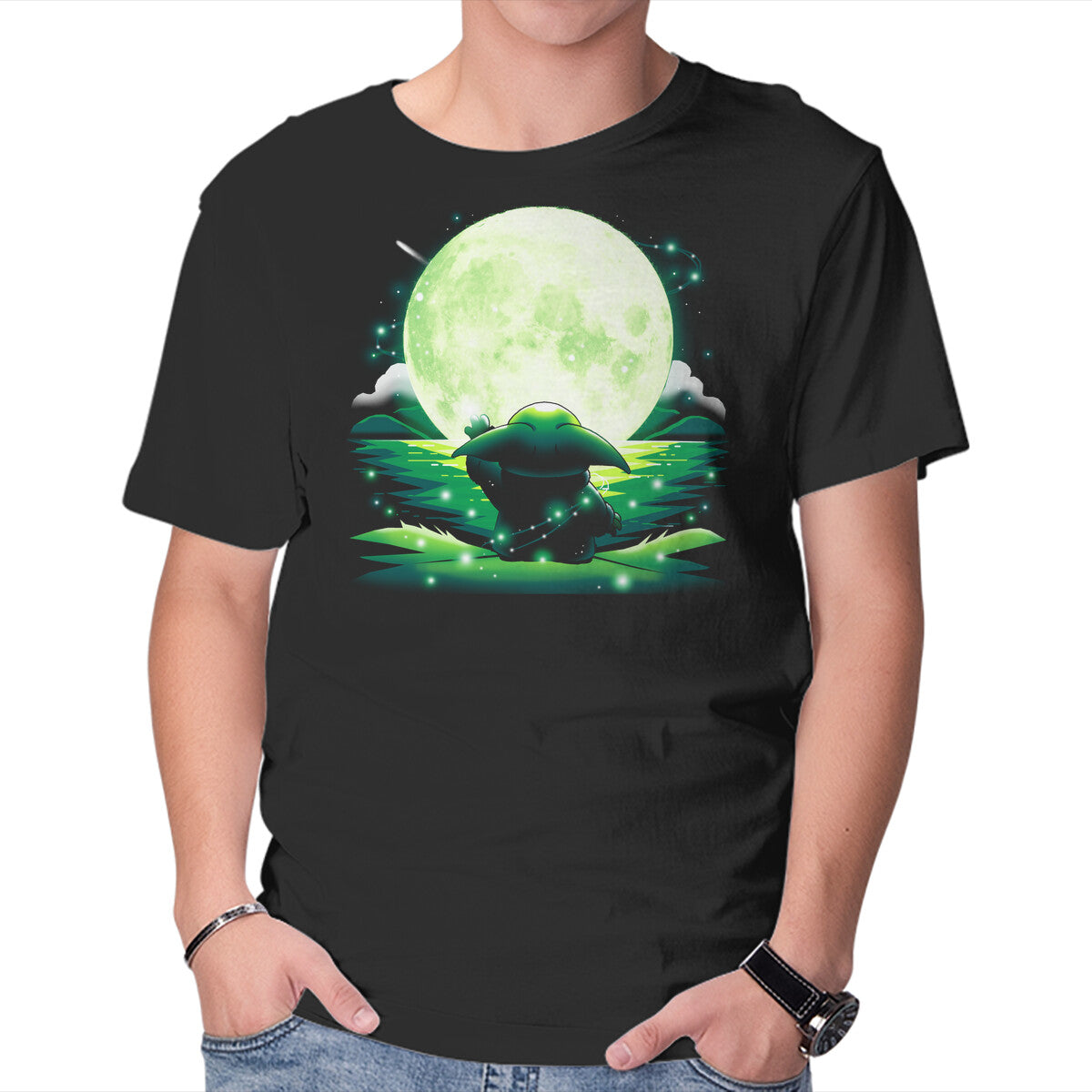 Baby Touch Moon – Sci-Fi Graphic T-Shirt in black, product display