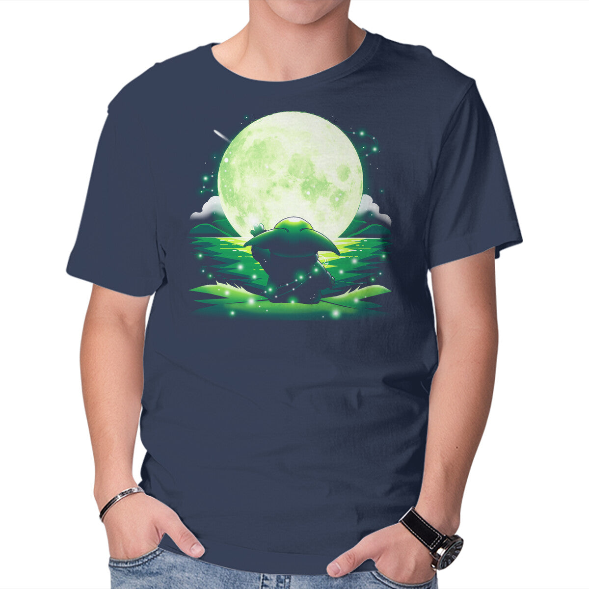 Baby Touch Moon – Sci-Fi Graphic T-Shirt in navy, product display