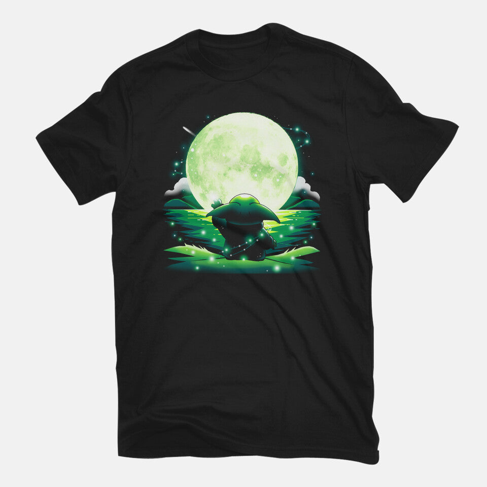 Baby Touch Moon – Sci-Fi Graphic T-Shirt in black, flat-lay product view