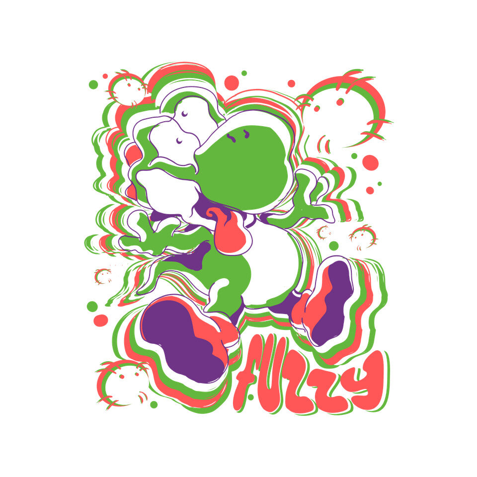 Fuzzy Dino – Gaming Graphic T-Shirt design artwork for white graphic T-shirt