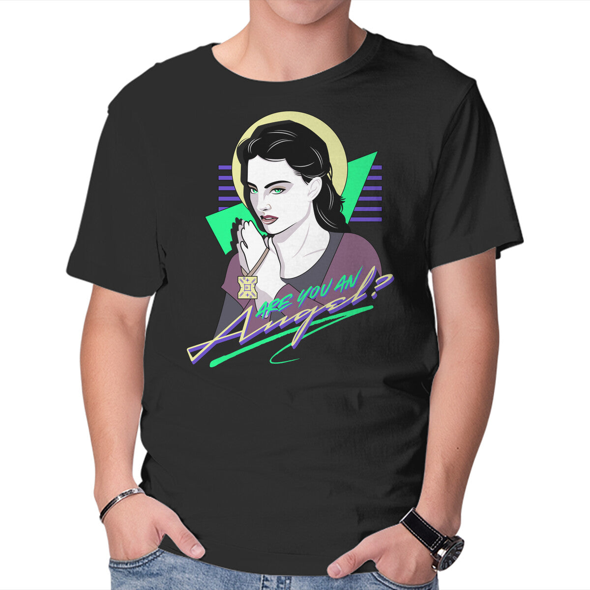 Are You An Angel – Sci-Fi Graphic T-Shirt in black, product display