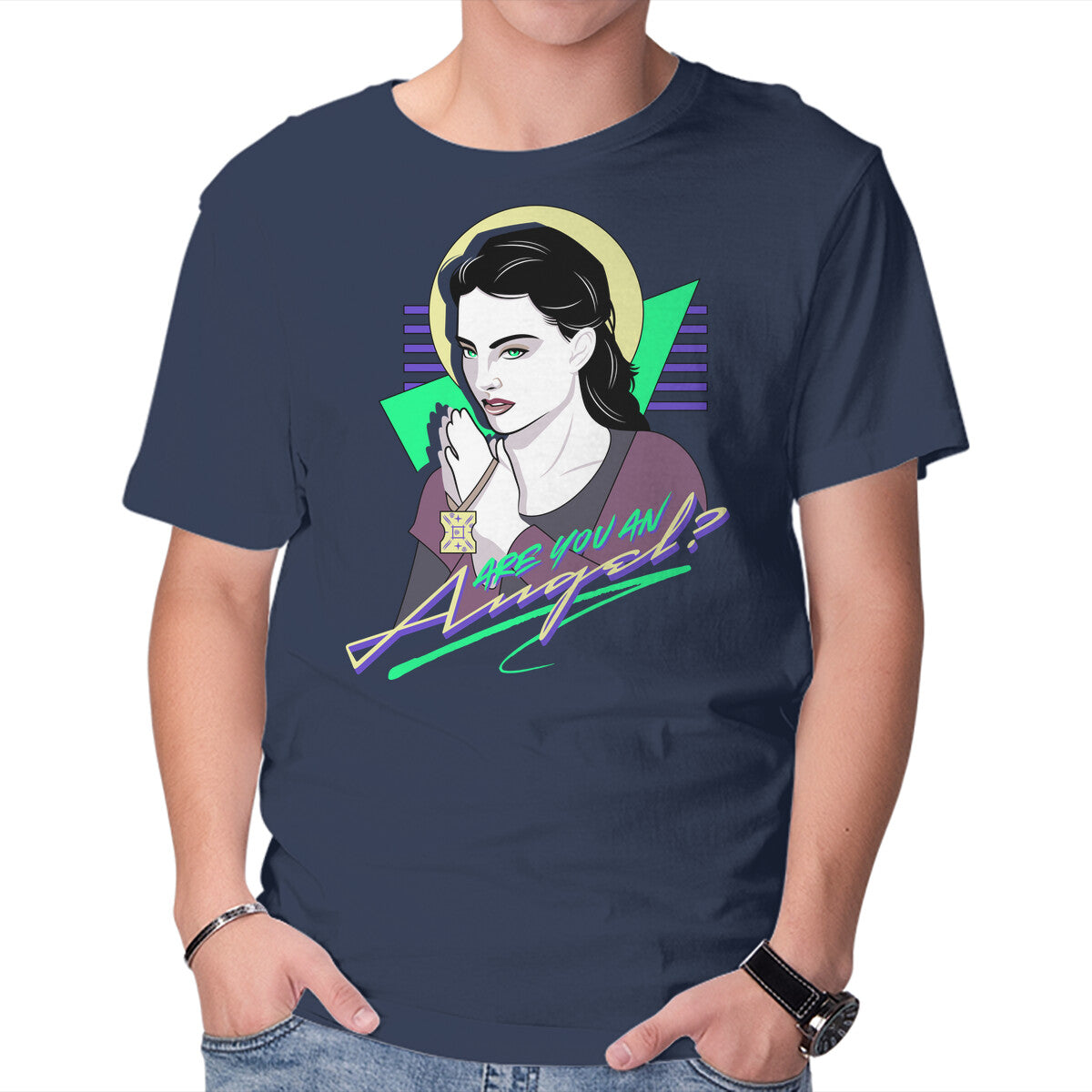 Are You An Angel – Sci-Fi Graphic T-Shirt in navy, product display